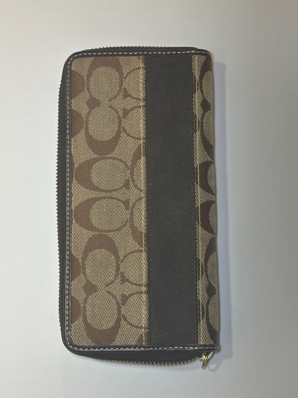 Coach Vintage Y2K Signature Zip Around Wallet Brown Khaki Tan Canvas Leather - Picture 2 of 12